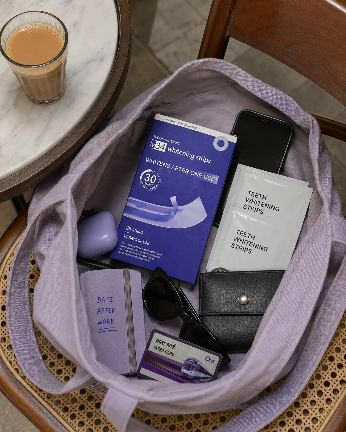 Hey Smile V34 whitening strips tote bag